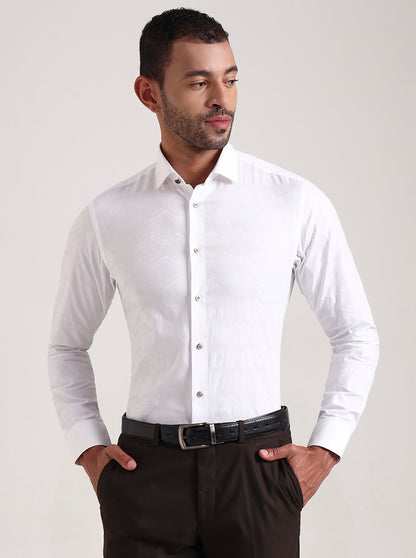 White Printed Slim Fit Party Wear Shirt | Wyre