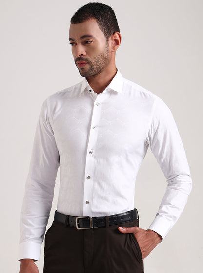 White Printed Slim Fit Party Wear Shirt | Wyre