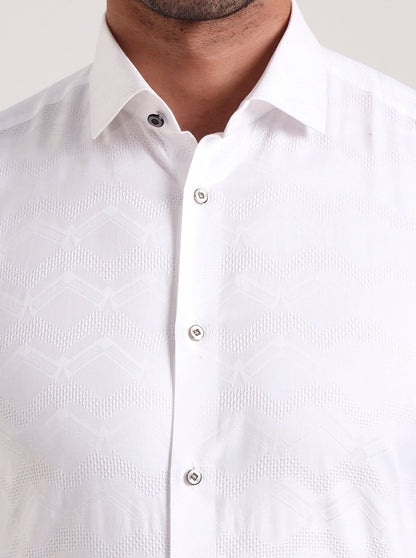 White Printed Slim Fit Party Wear Shirt | Wyre