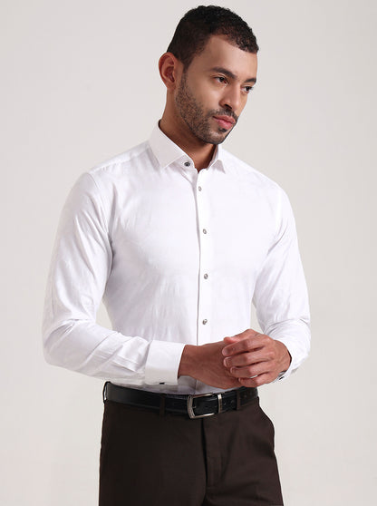 White Printed Slim Fit Party Wear Shirt | Wyre