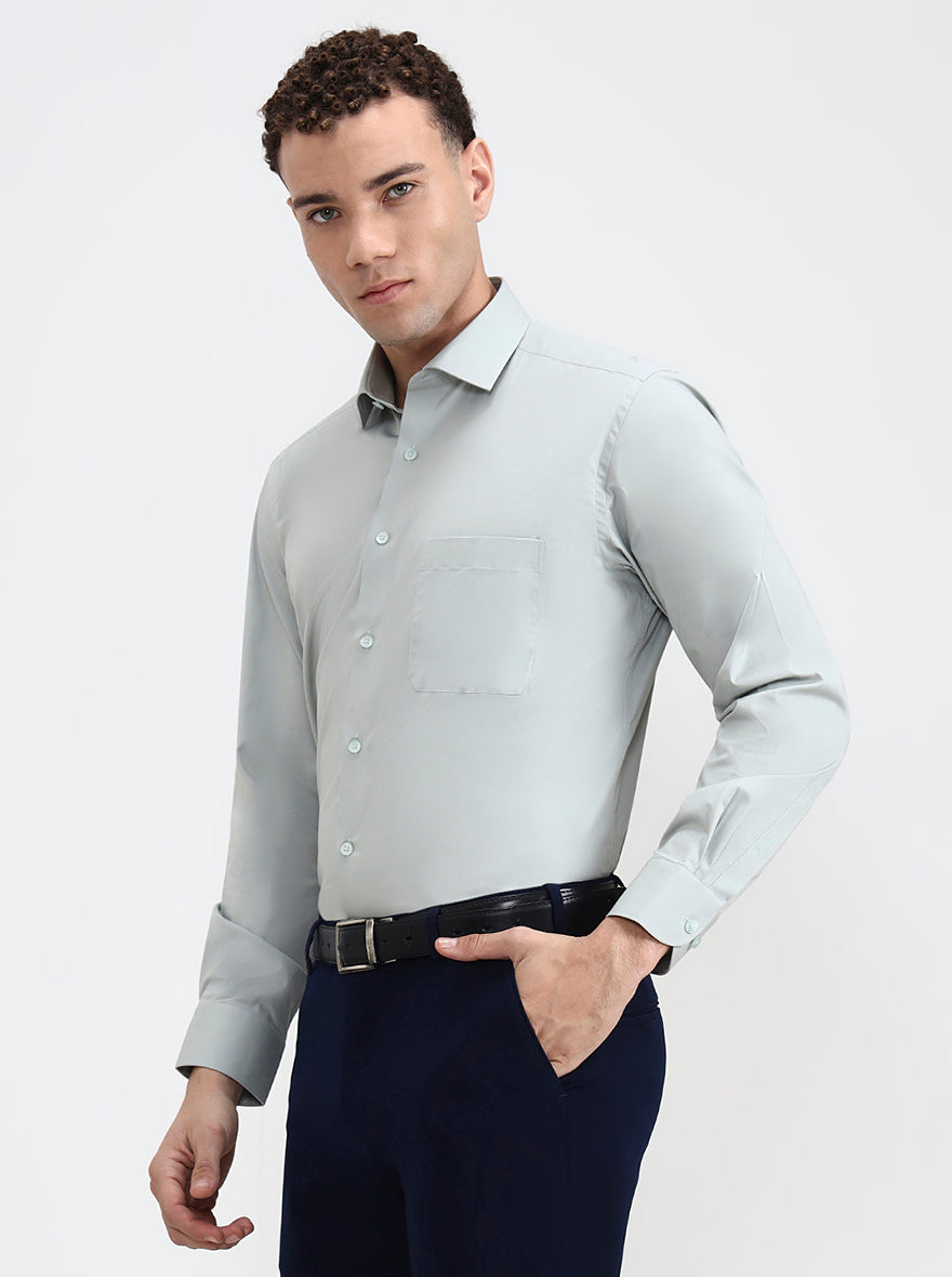 Pista Green Solid Slim Fit Formal Shirt | Metal