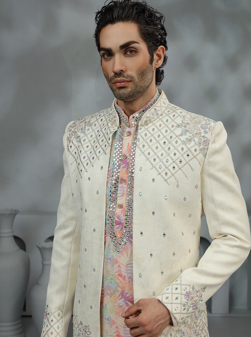 Cream Embroidered Indowestern | Virasana