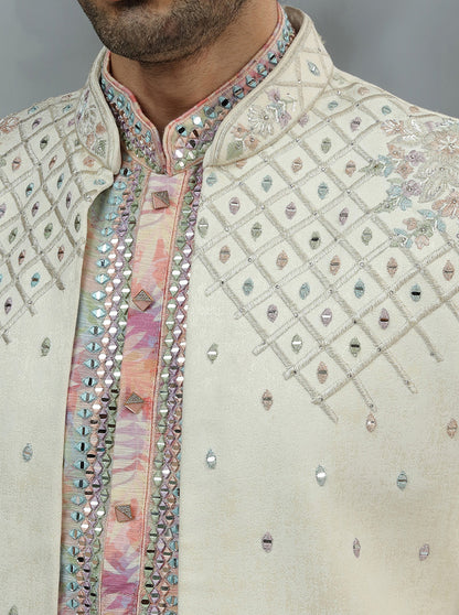 Cream Embroidered Indowestern | Virasana