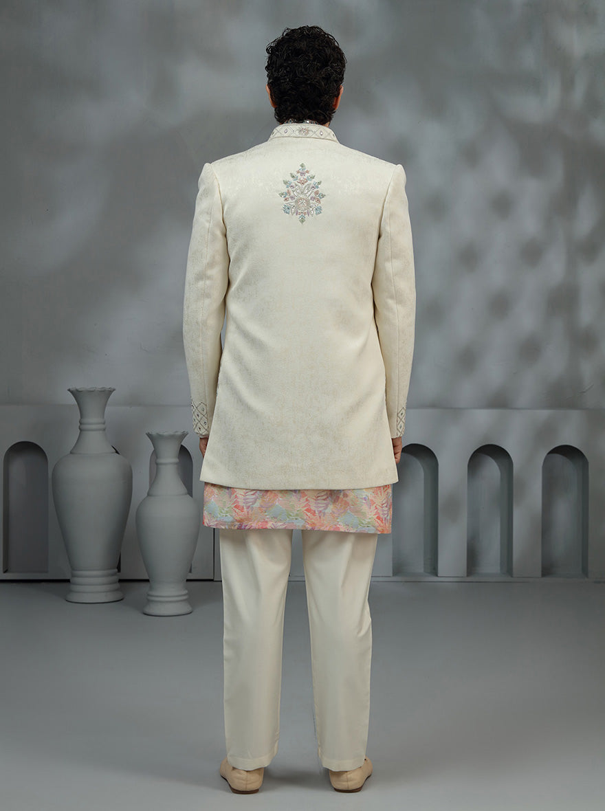 Cream Embroidered Indowestern | Virasana