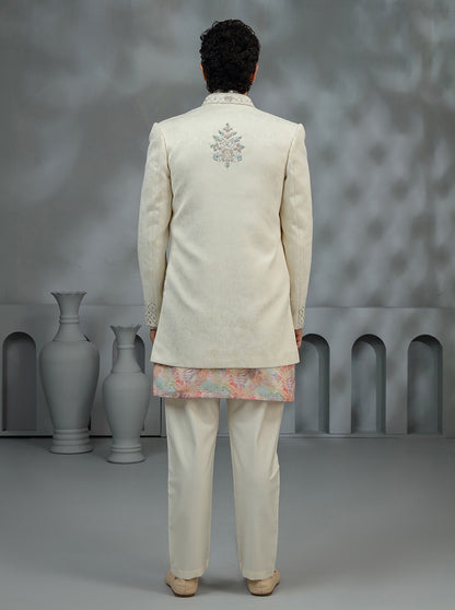 Cream Embroidered Indowestern | Virasana