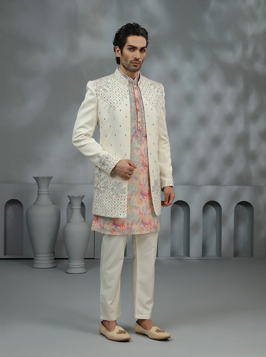Cream Embroidered Indowestern | Virasana
