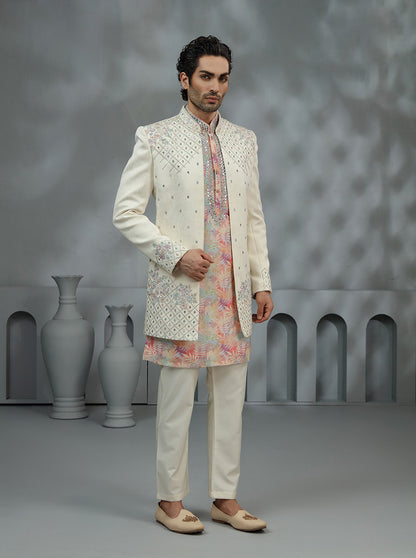 Cream Embroidered Indowestern | Virasana