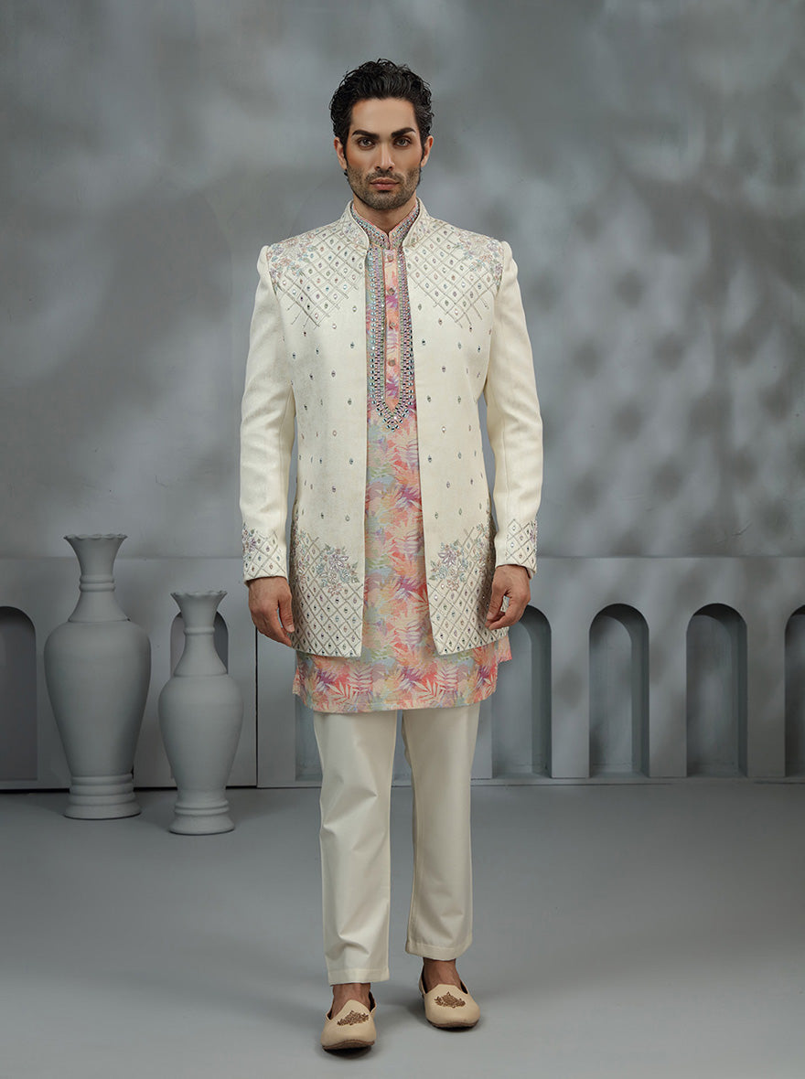 Cream Embroidered Indowestern | Virasana