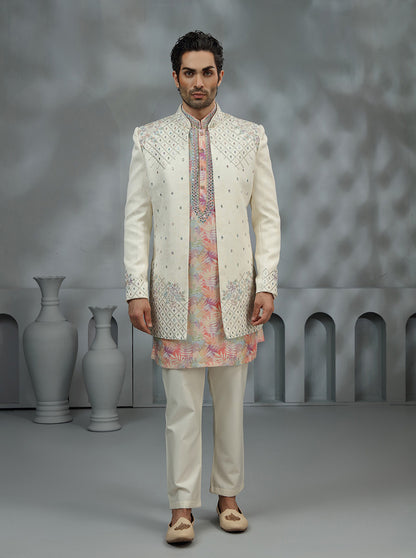 Cream Embroidered Indowestern | Virasana