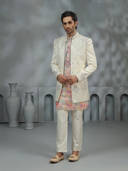Cream Embroidered Indowestern | Virasana