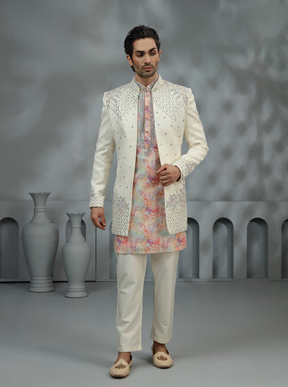 Cream Embroidered Indowestern | Virasana