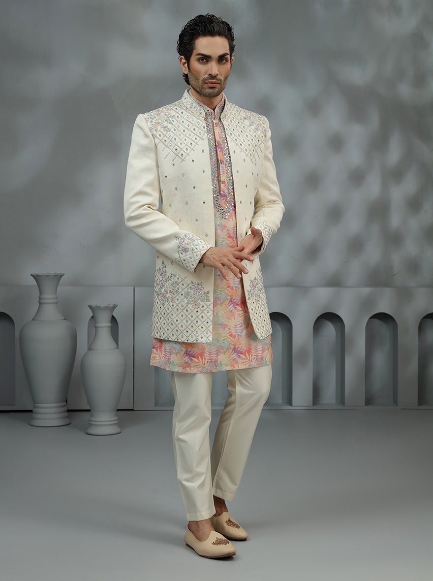 Cream Embroidered Indowestern | Virasana