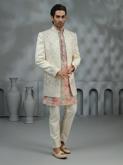 Cream Embroidered Indowestern | Virasana