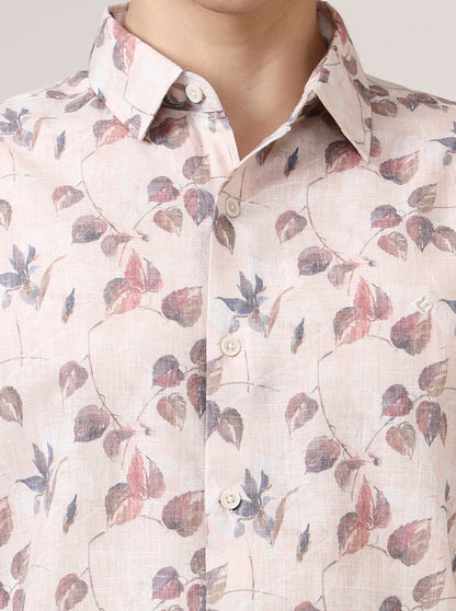 Beige Printed Slim Fit Casual Shirt | Greenfibre