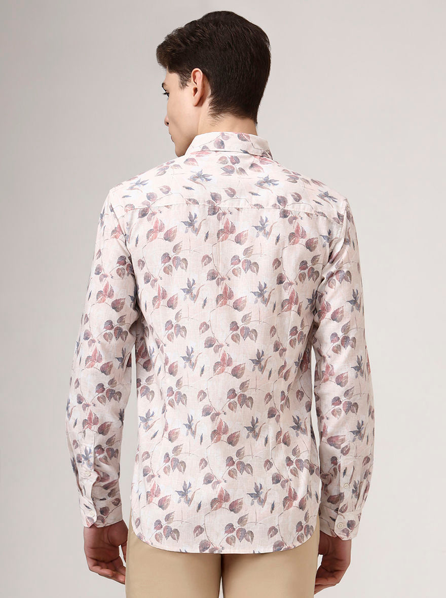 Beige Printed Slim Fit Casual Shirt | Greenfibre