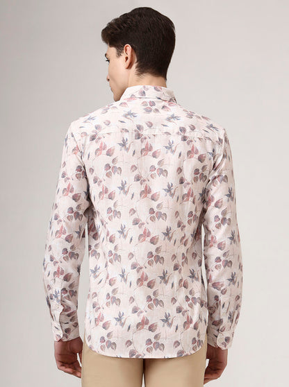 Beige Printed Slim Fit Casual Shirt | Greenfibre