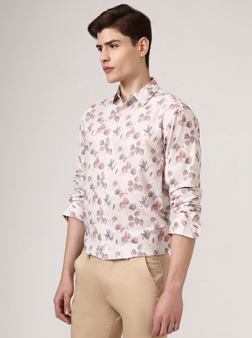 Beige Printed Slim Fit Casual Shirt | Greenfibre
