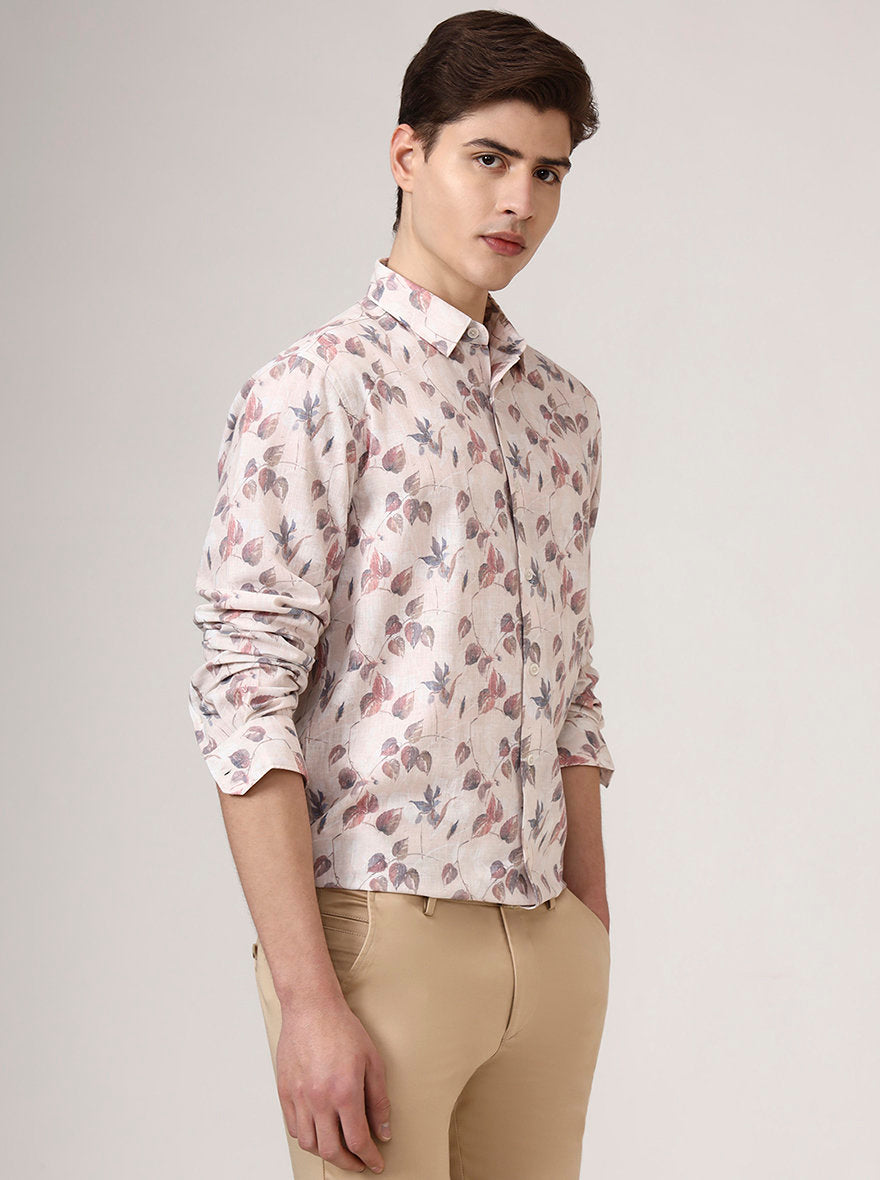 Beige Printed Slim Fit Casual Shirt | Greenfibre