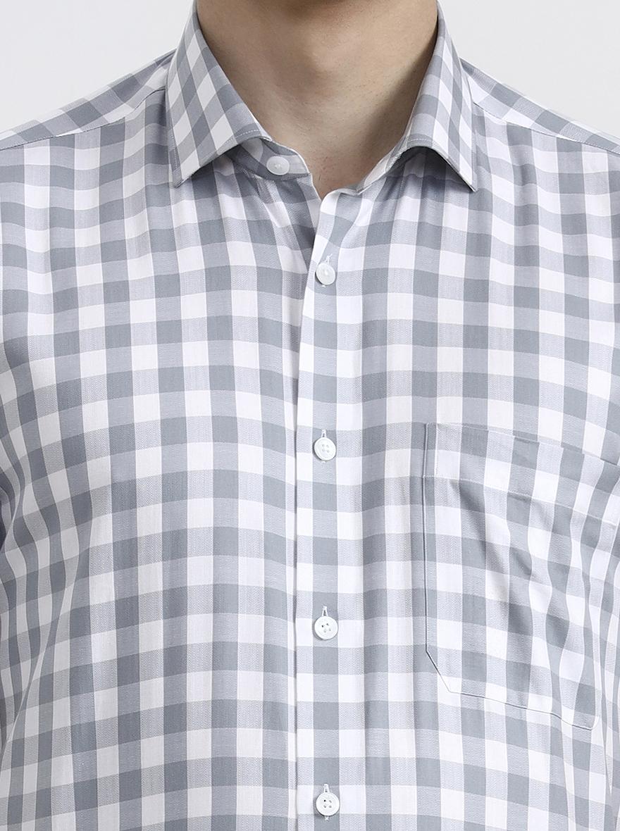 White & Grey Checked Regular Fit Formal Shirt | JadeBlue