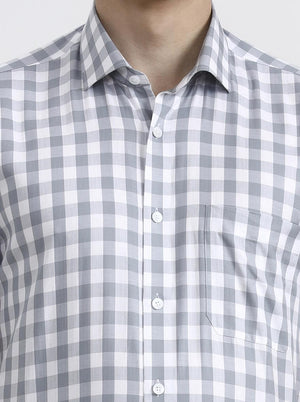 White & Grey Checked Regular Fit Formal Shirt | JadeBlue