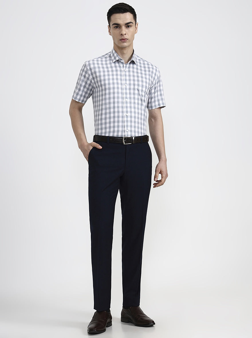 White & Grey Checked Regular Fit Formal Shirt | JadeBlue