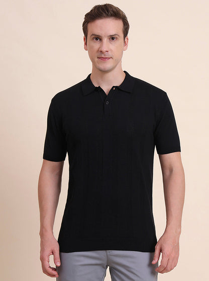 Black Solid Slim Fit Polo T-Shirt | JadeBlue