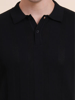 Black Solid Slim Fit Polo T-Shirt | JadeBlue