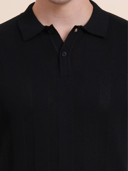 Black Solid Slim Fit Polo T-Shirt | JadeBlue