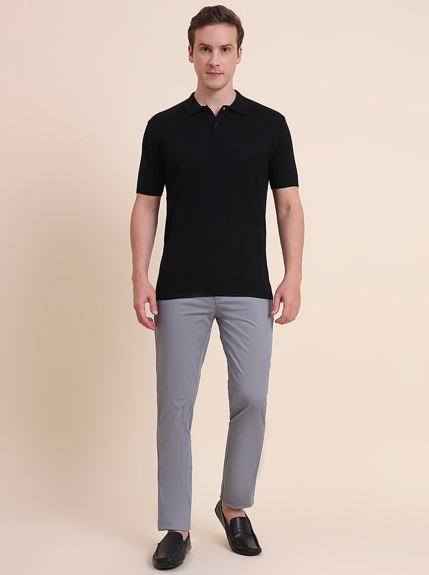 Black Solid Slim Fit Polo T-Shirt | JadeBlue