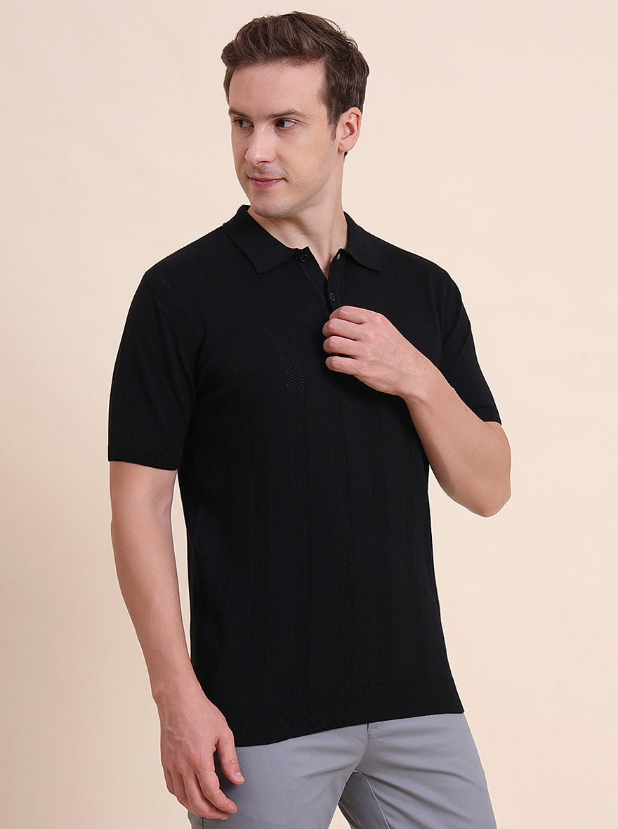 Black Solid Slim Fit Polo T-Shirt | JadeBlue