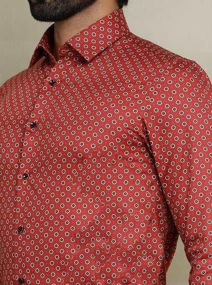 Red Printed Slim fit Party Wear Shirt | Wyre
