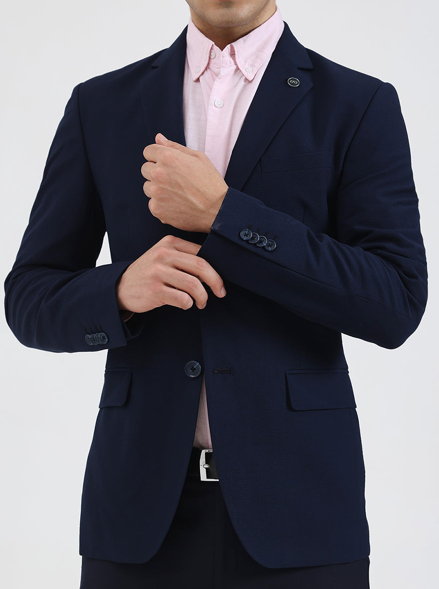 Navy Blue Solid Regular Fit Blazer | Wyre