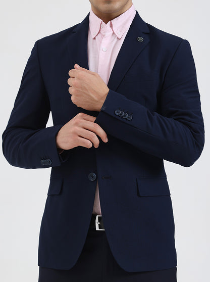 Navy Blue Solid Regular Fit Blazer | Wyre