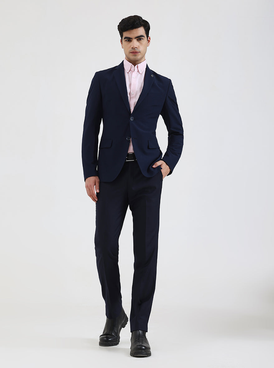 Navy Blue Solid Regular Fit Blazer | Wyre