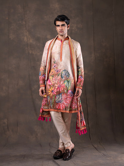 Beige & Multicolor Printed  Kurta Pajama | Virasana