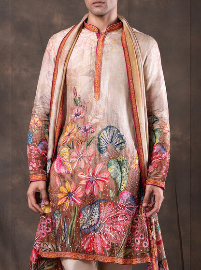 Beige & Multicolor Printed  Kurta Pajama | Virasana