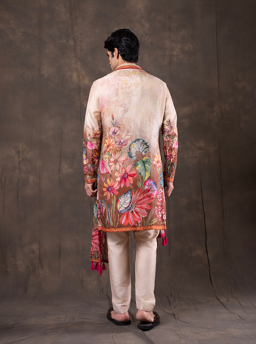Beige & Multicolor Printed  Kurta Pajama | Virasana