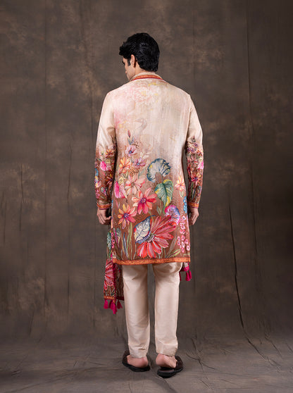 Beige & Multicolor Printed  Kurta Pajama | Virasana