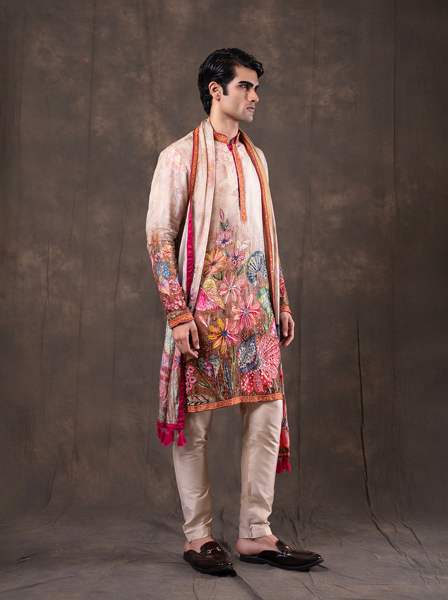 Beige & Multicolor Printed  Kurta Pajama | Virasana