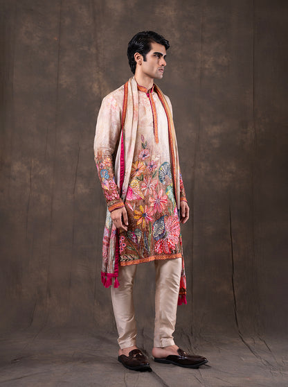 Beige & Multicolor Printed  Kurta Pajama | Virasana
