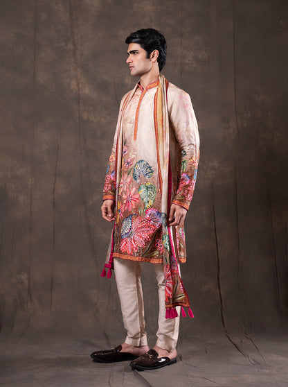 Beige & Multicolor Printed  Kurta Pajama | Virasana