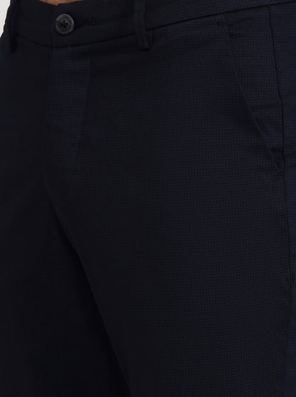 Navy Blue Solid Neo Fit Casual Trouser | Greenfibre