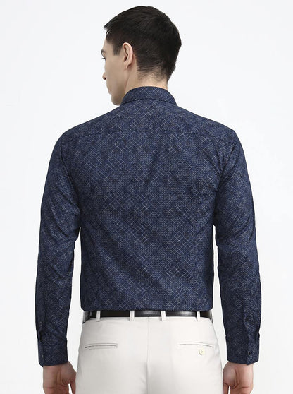 Blue Printed Slim Fit Party Wear Shirt | Greenfibre