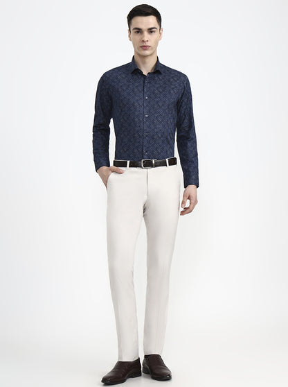 Blue Printed Slim Fit Party Wear Shirt | Greenfibre