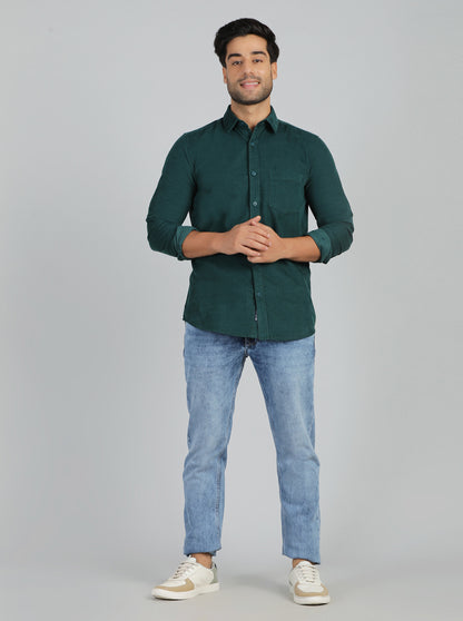 Green Solid Slim Fit Casual Shirt | JadeBlue