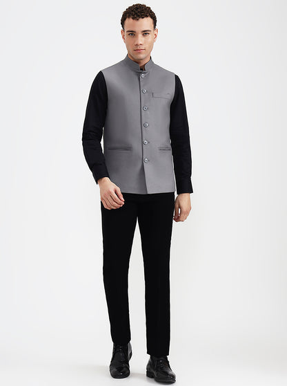 Dark Grey Solid Regular Fit Waistcoat  | Greenfibre