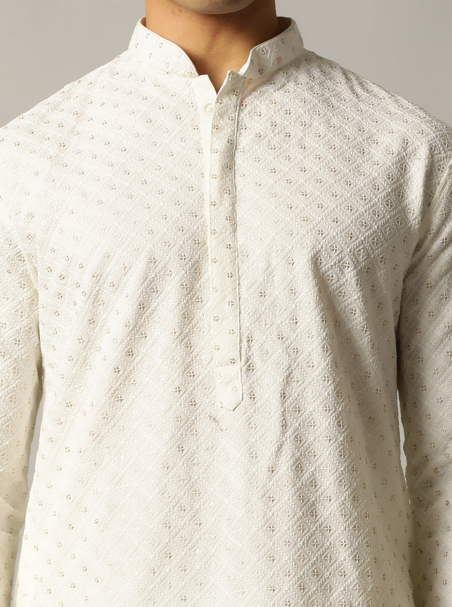 Off White Embroidered Kurta | The Kurta Company