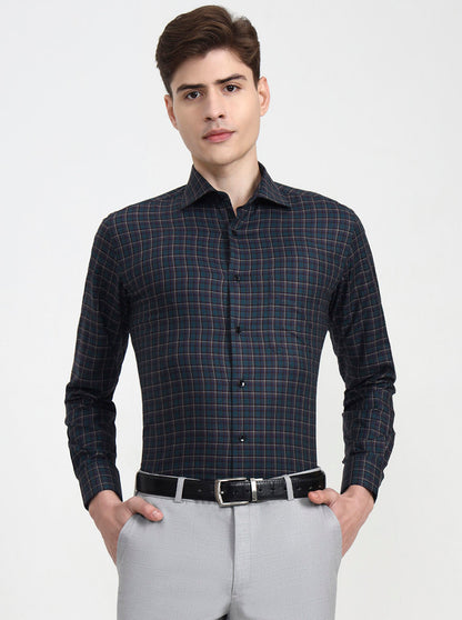 Green Checked Slim Fit Formal Shirt | Metal