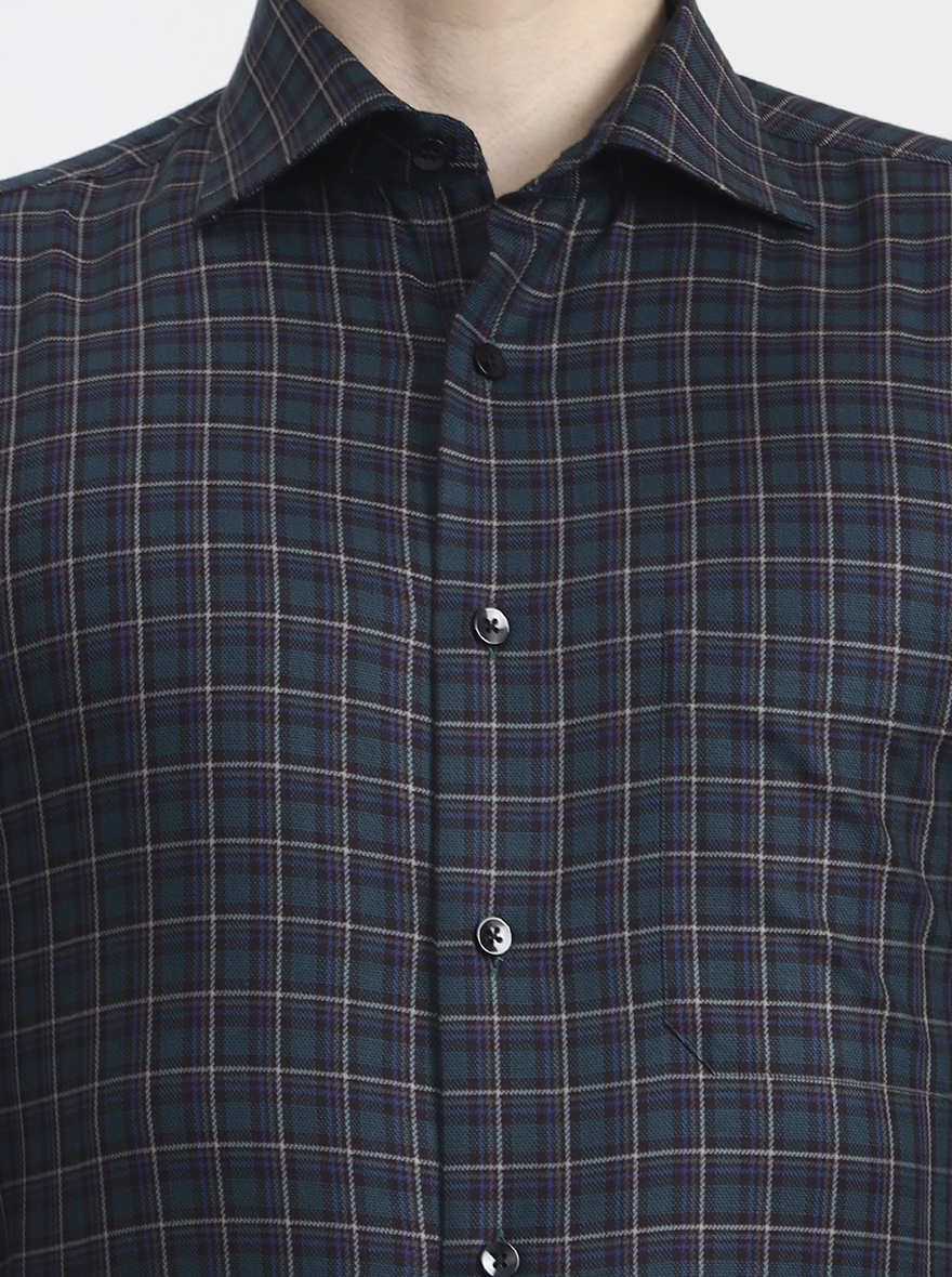 Green Checked Slim Fit Formal Shirt | Metal