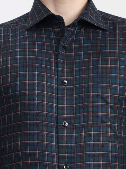 Green Checked Slim Fit Formal Shirt | Metal
